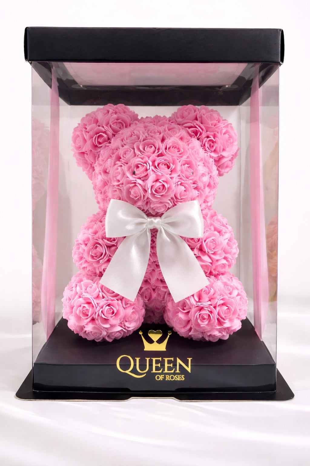 Pink Rose Teddy Bear | 10" | Crystal Clear Gift Box