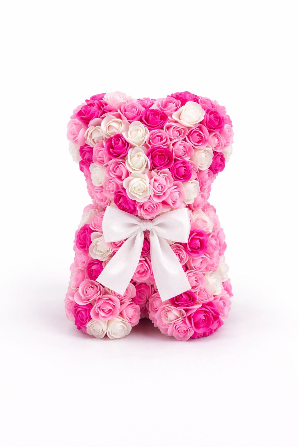 Mixed Pink Rose Teddy Bear | 10" | Crystal Clear Gift Box