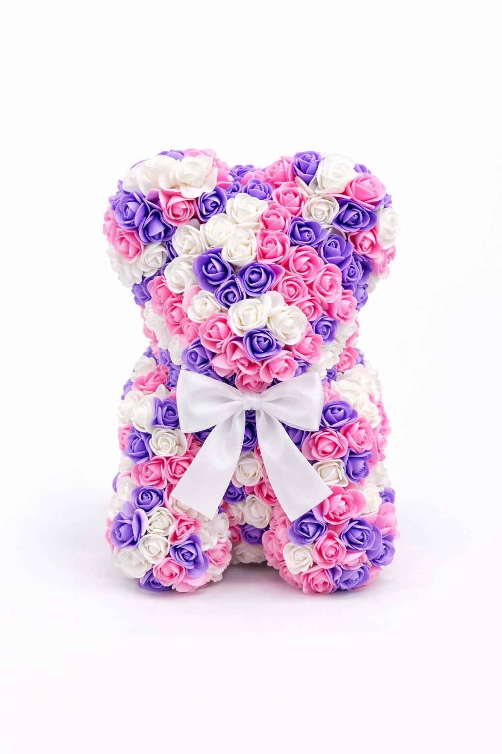 Pink Purple Rose Teddy Bear | 10" | Crystal Clear Gift Box